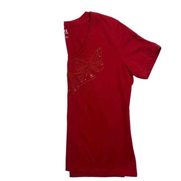 red v neck short sleeve t-shirt butterflies sz med  CAROLL REED - Picture 5 of 16